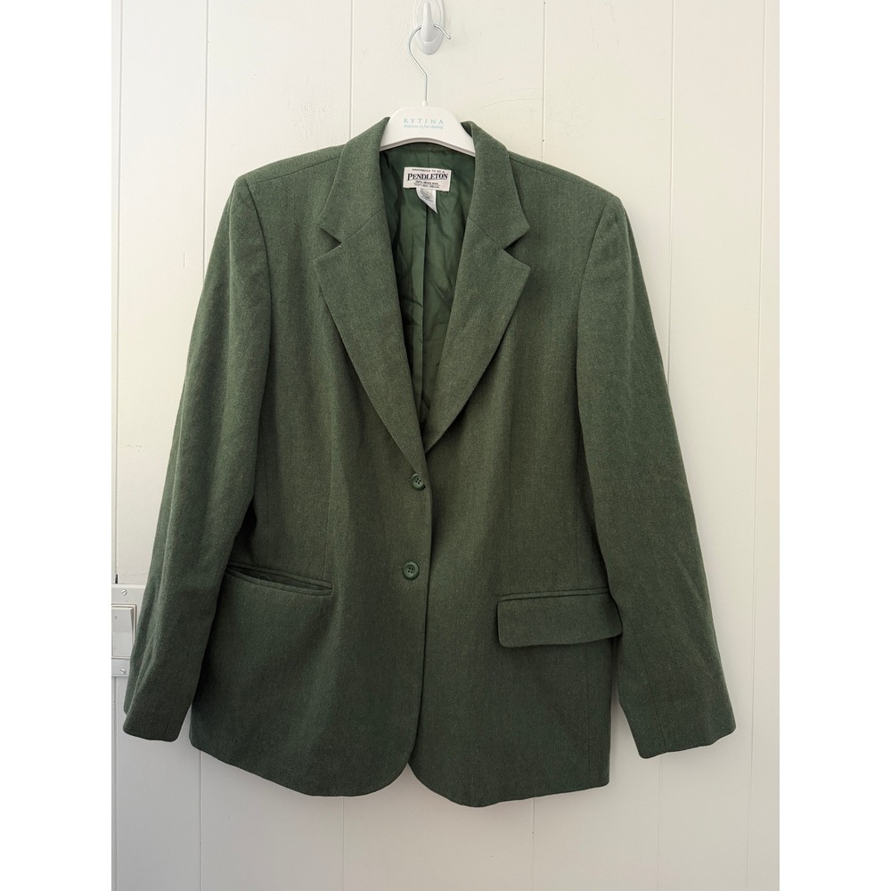 VTG Pendleton Wool Blazer Womens Size 14 Dark Green Single Breasted Jacket